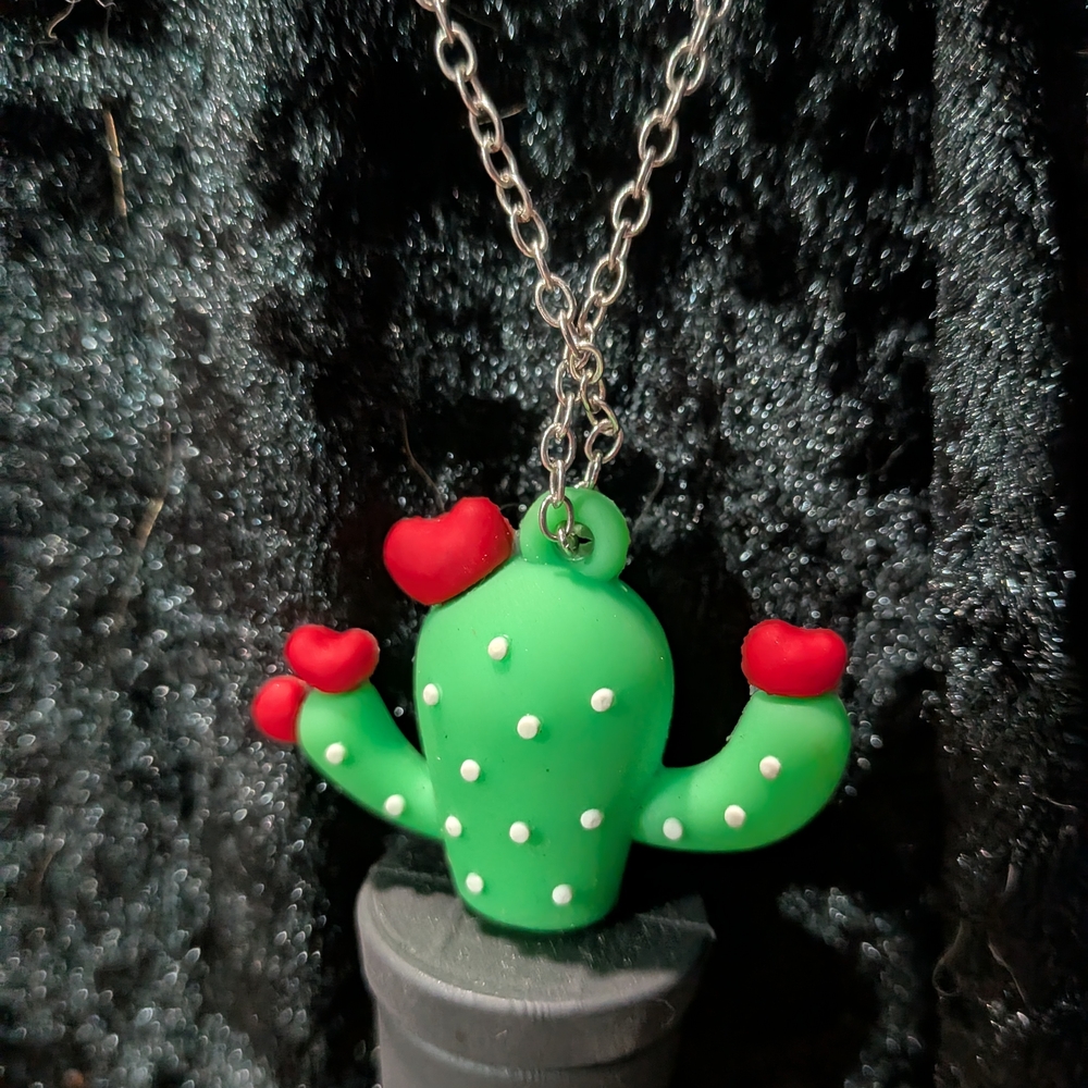 Green Cactus Pendant Necklace for Kids